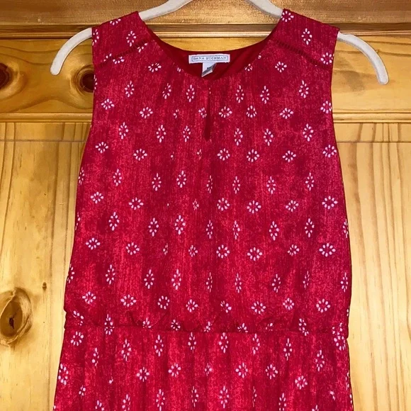 Dana Buchman Sleeveless Sharkbite Dress Red Geo long petite medium flowy women​ - Picture 5 of 16